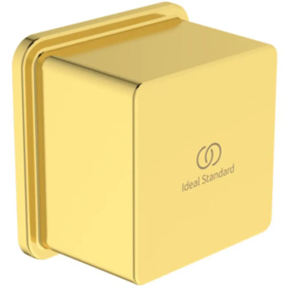 Quadratischer Wandanschluss aus brushed gold von Ideal Standard, geeignet für einen Brauseschlauch mit G1/2-Anschluss.